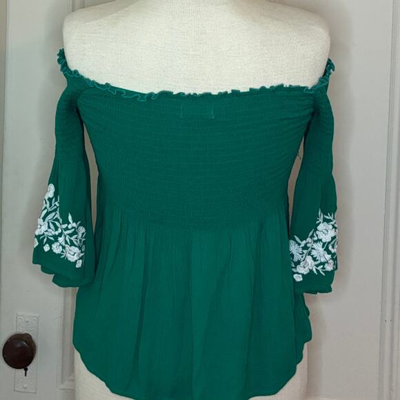 Hollister Top S Green Peasant Softgirl Y2K Smocked Stretchy Boho Gypsy Fairycore - Picture 2 of 4